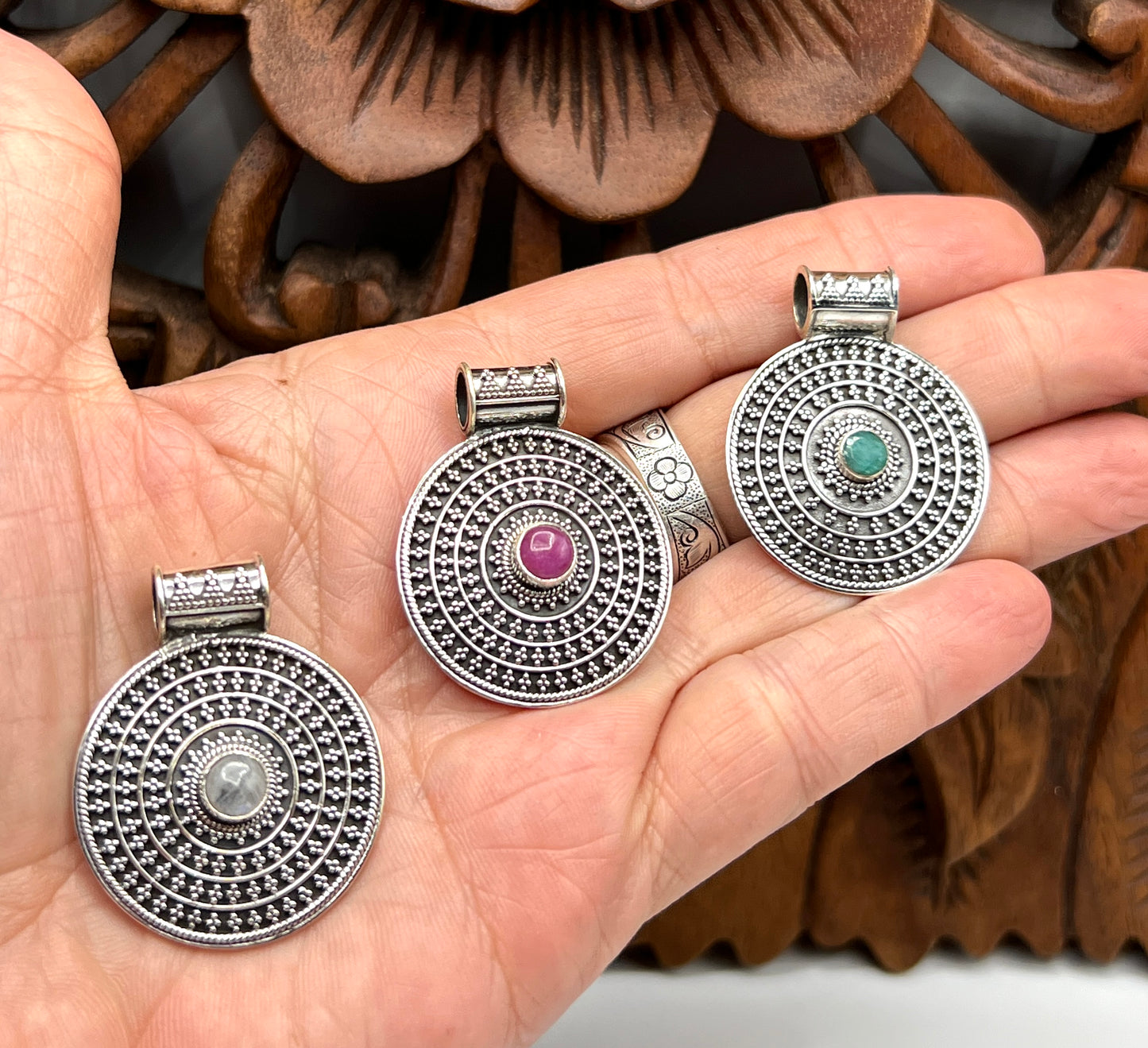 Round Shield Gemstone Pendants