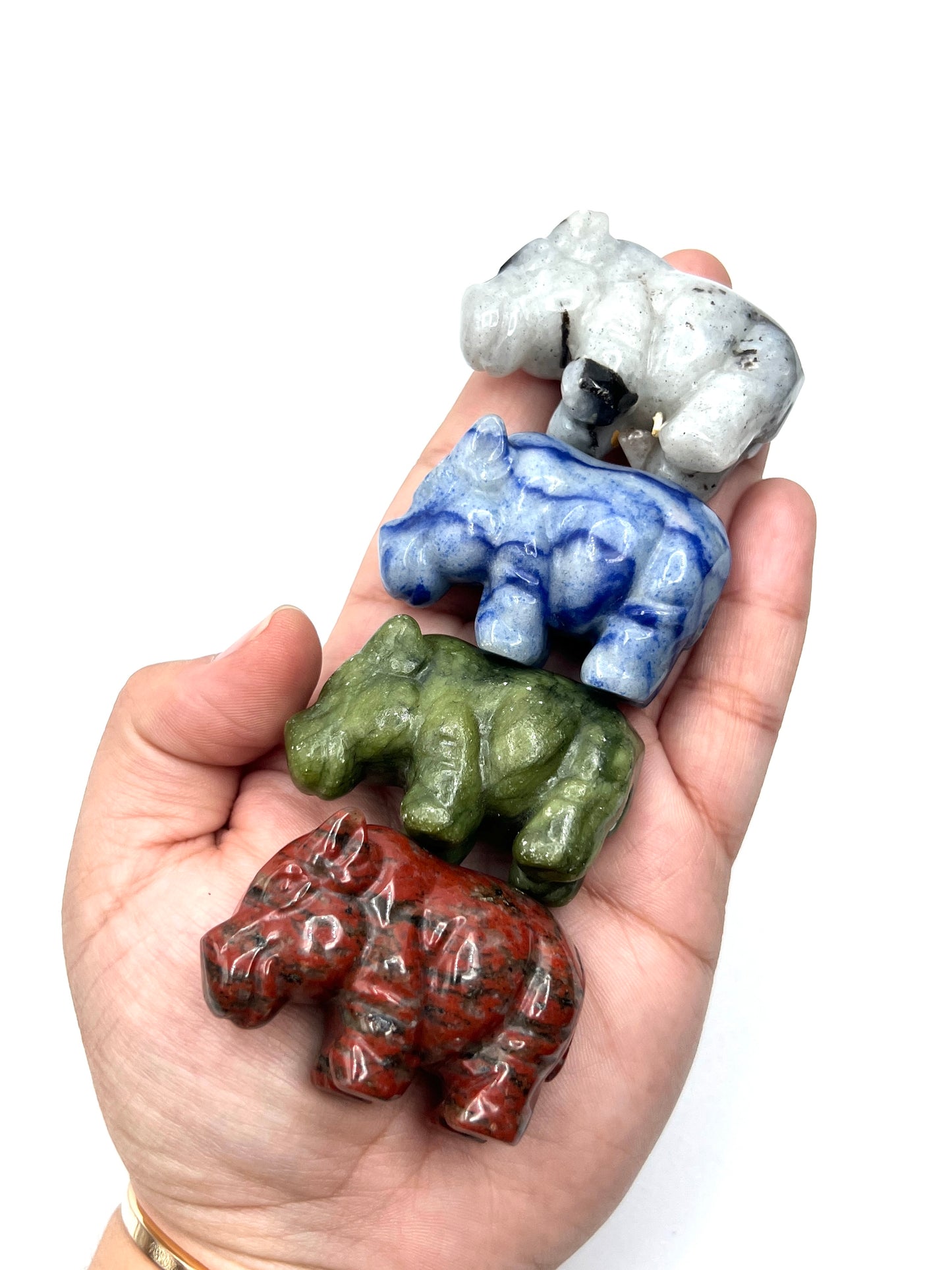 Hand Carved Gemstone Hippos