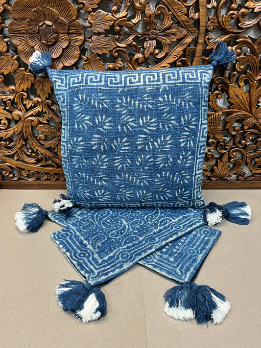 Natural Indigo Block Print Throw Pillows | Square