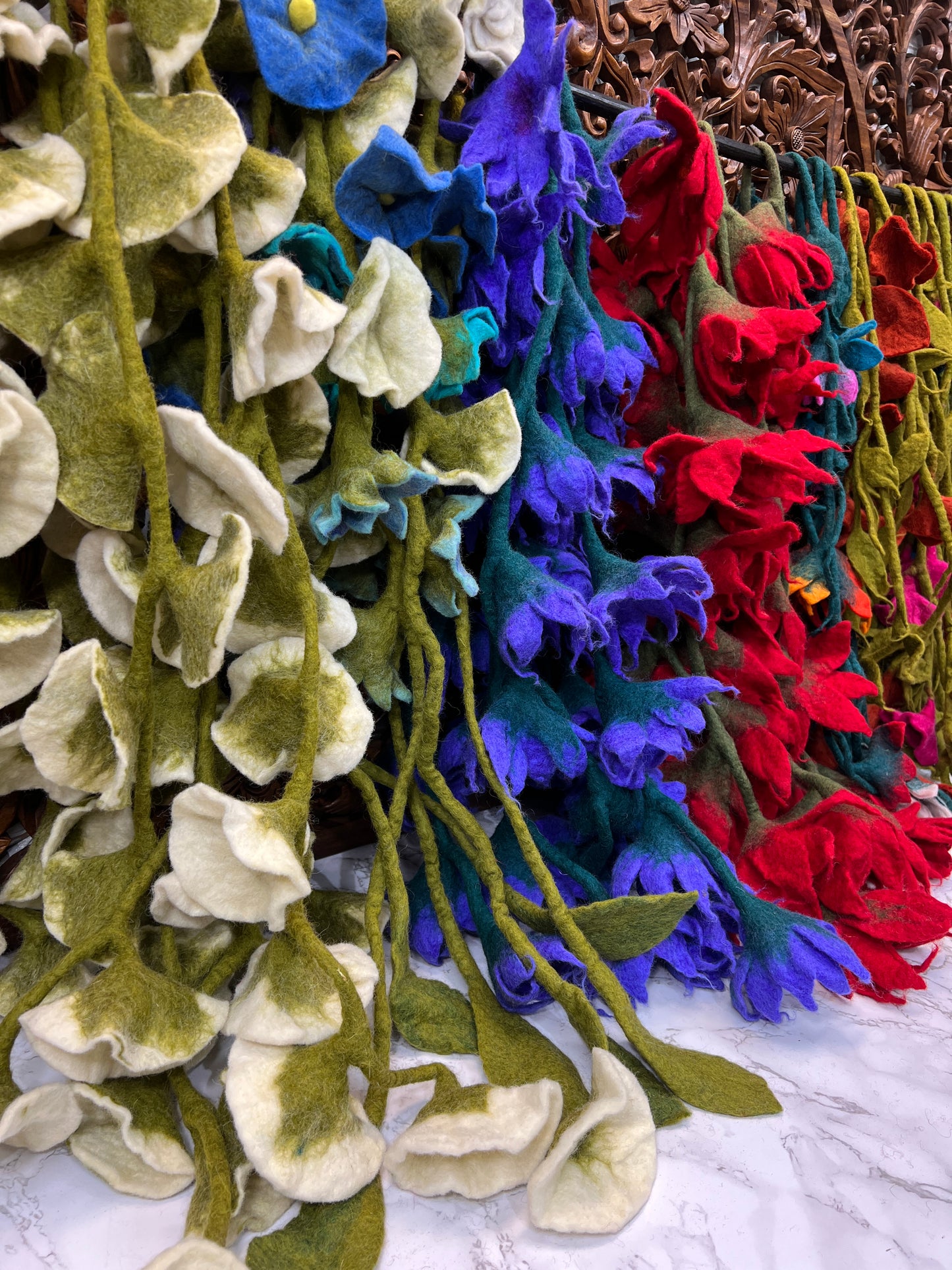Hand felted Wool Flower Garland