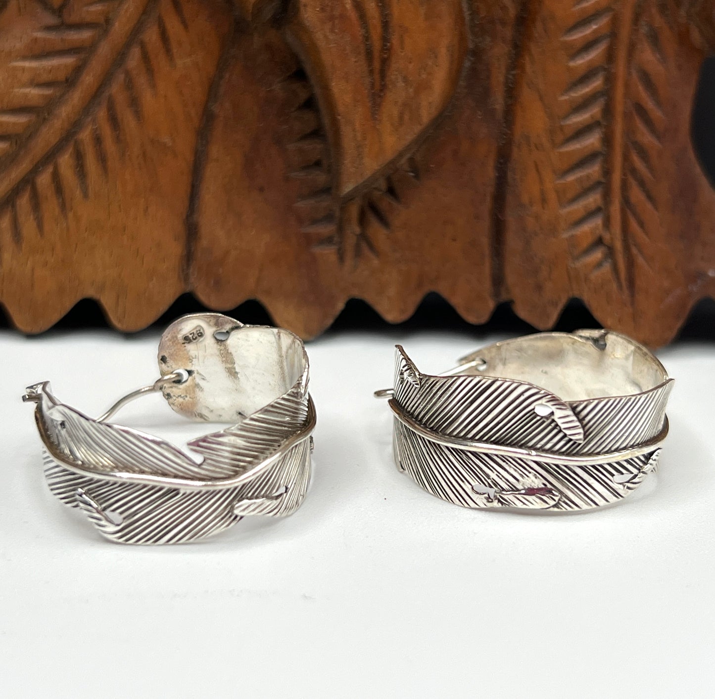 Sterling Silver Feather Hoop Earring