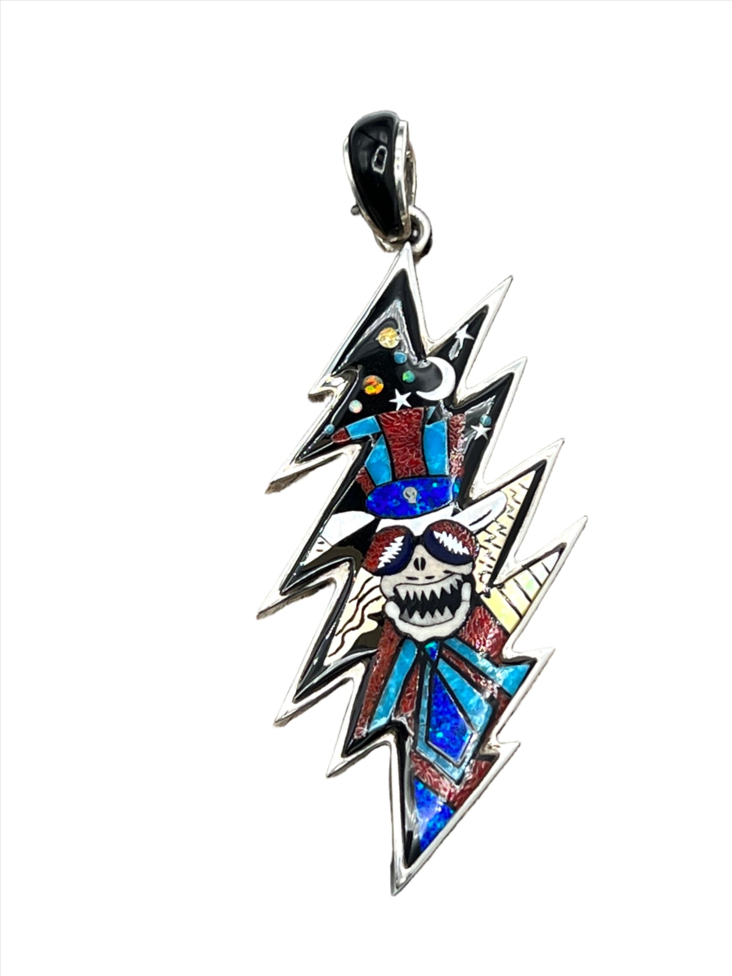 Rare Inlaid Gemstone Uncle Sam Bolt Pendant by David Freeland