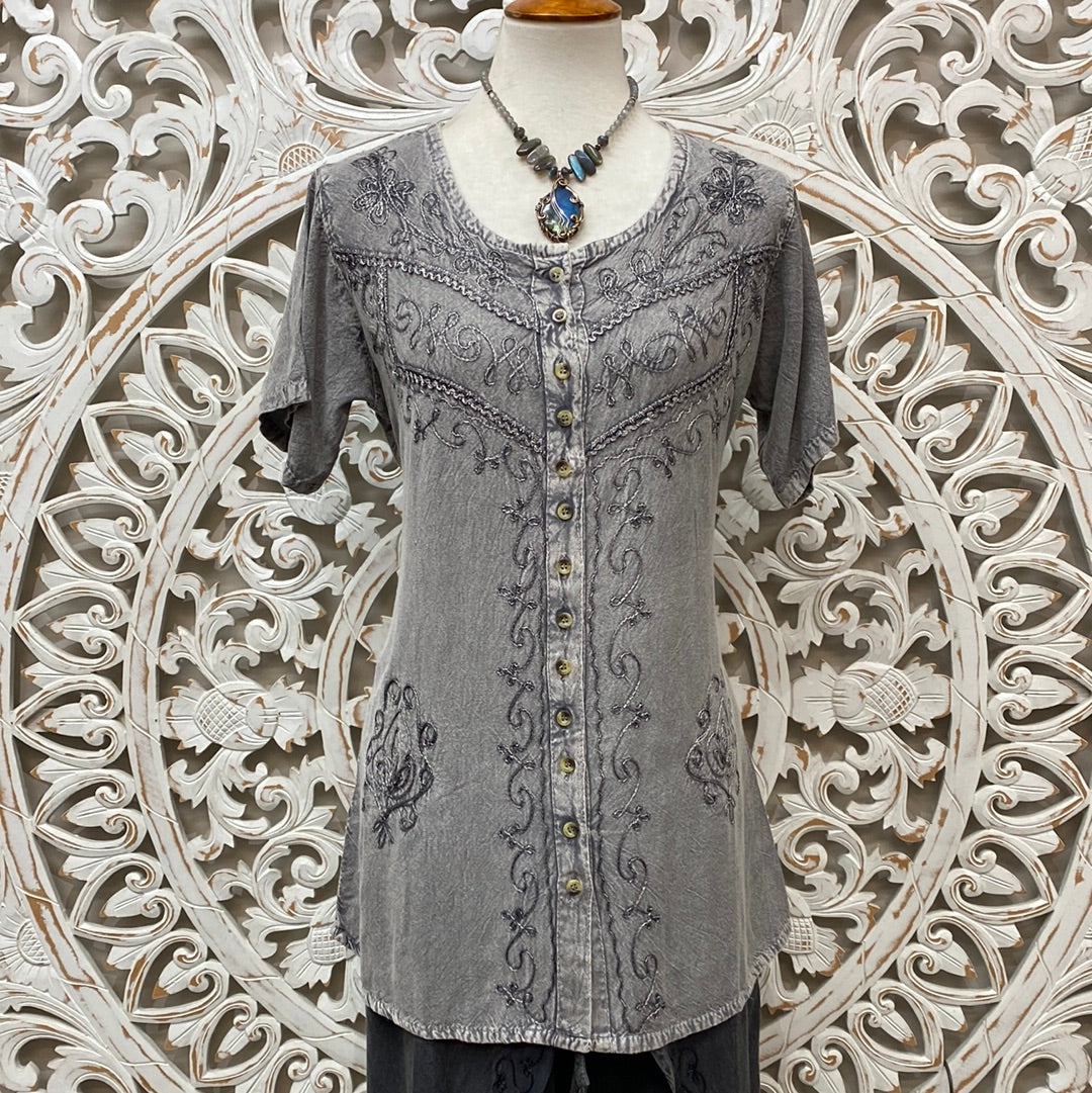 Embroidered Button Up Top