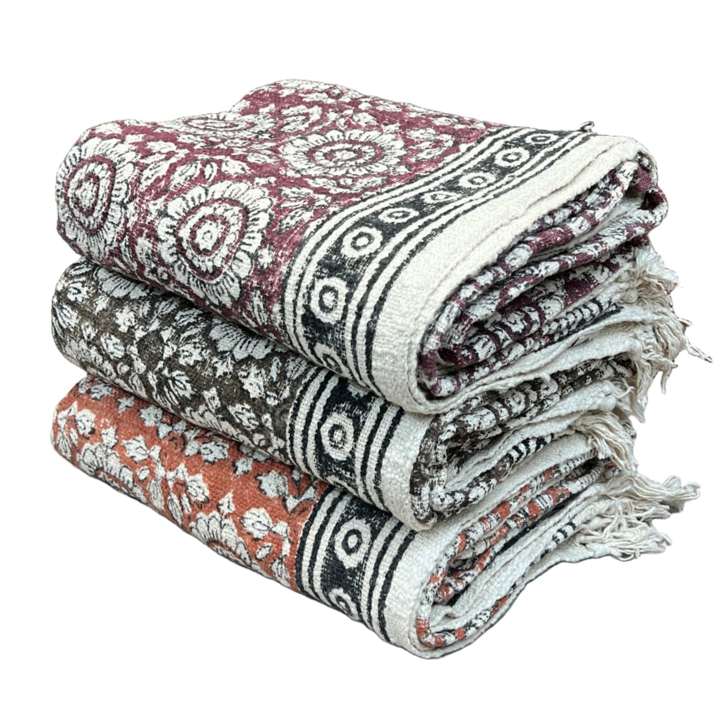 Flower Block Print Throw Blanket