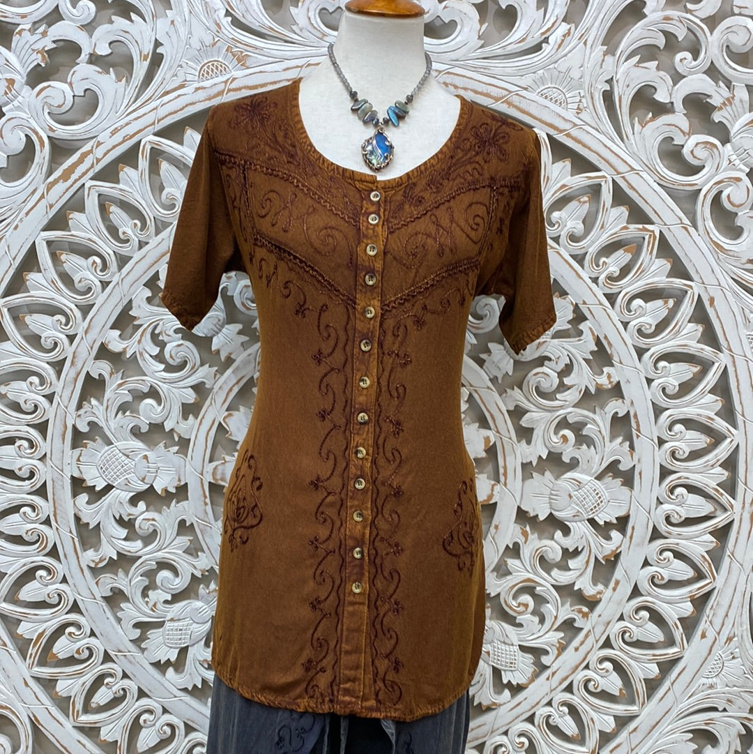 Embroidered Button Up Top