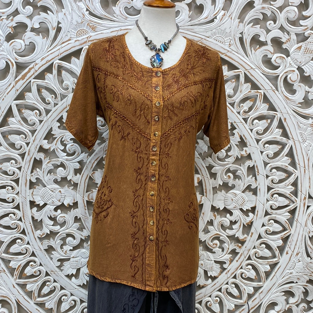 Embroidered Button Up Top