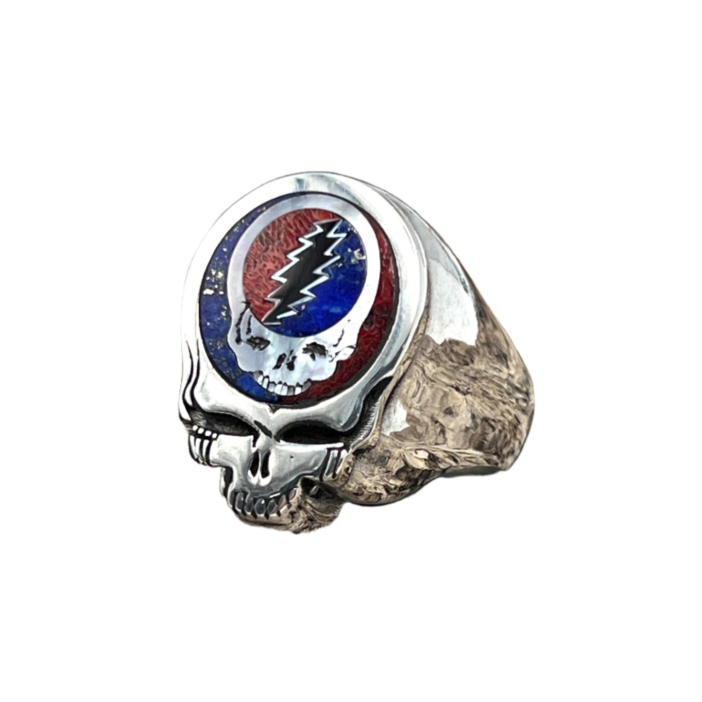 Inlaid Gemstone Grateful Dead SYF Bolt Ring by David Freeland