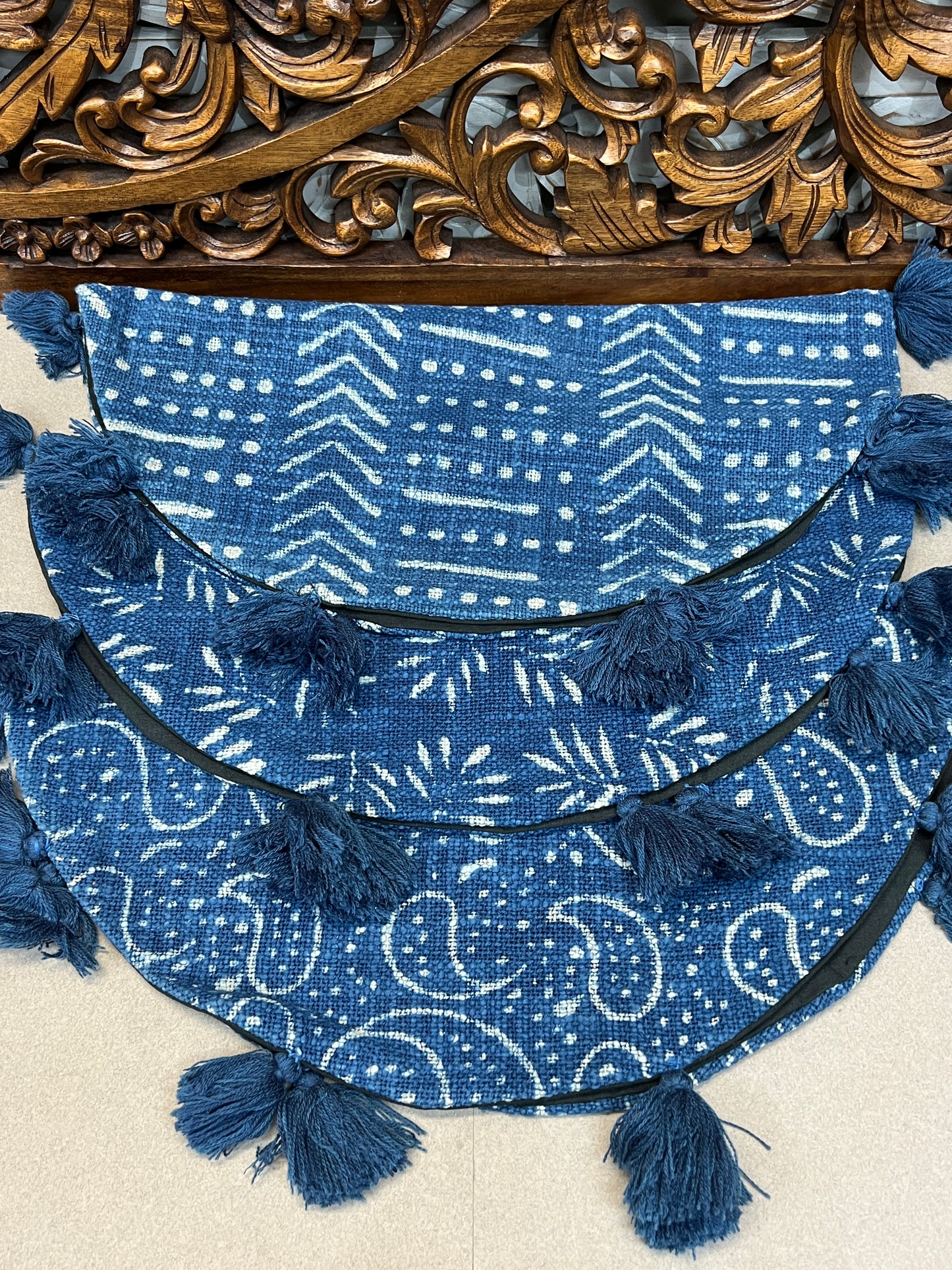 Natural Indigo Block Print Throw Pillows | Round