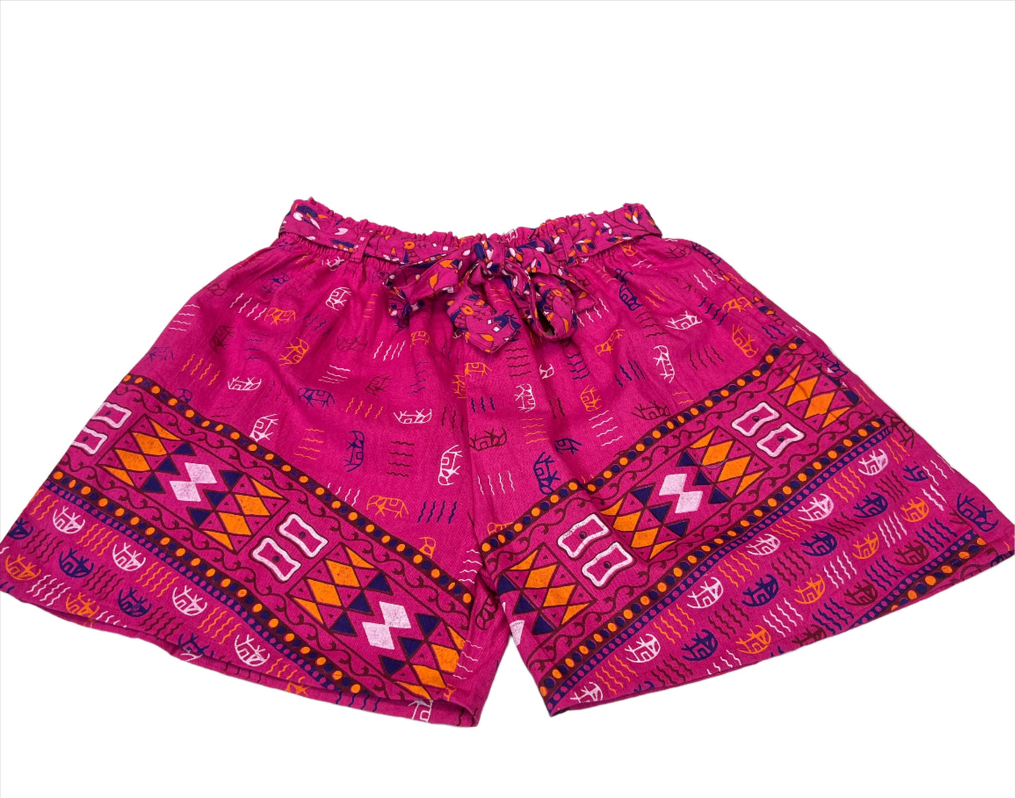 Block Print Tie Waist Shorts