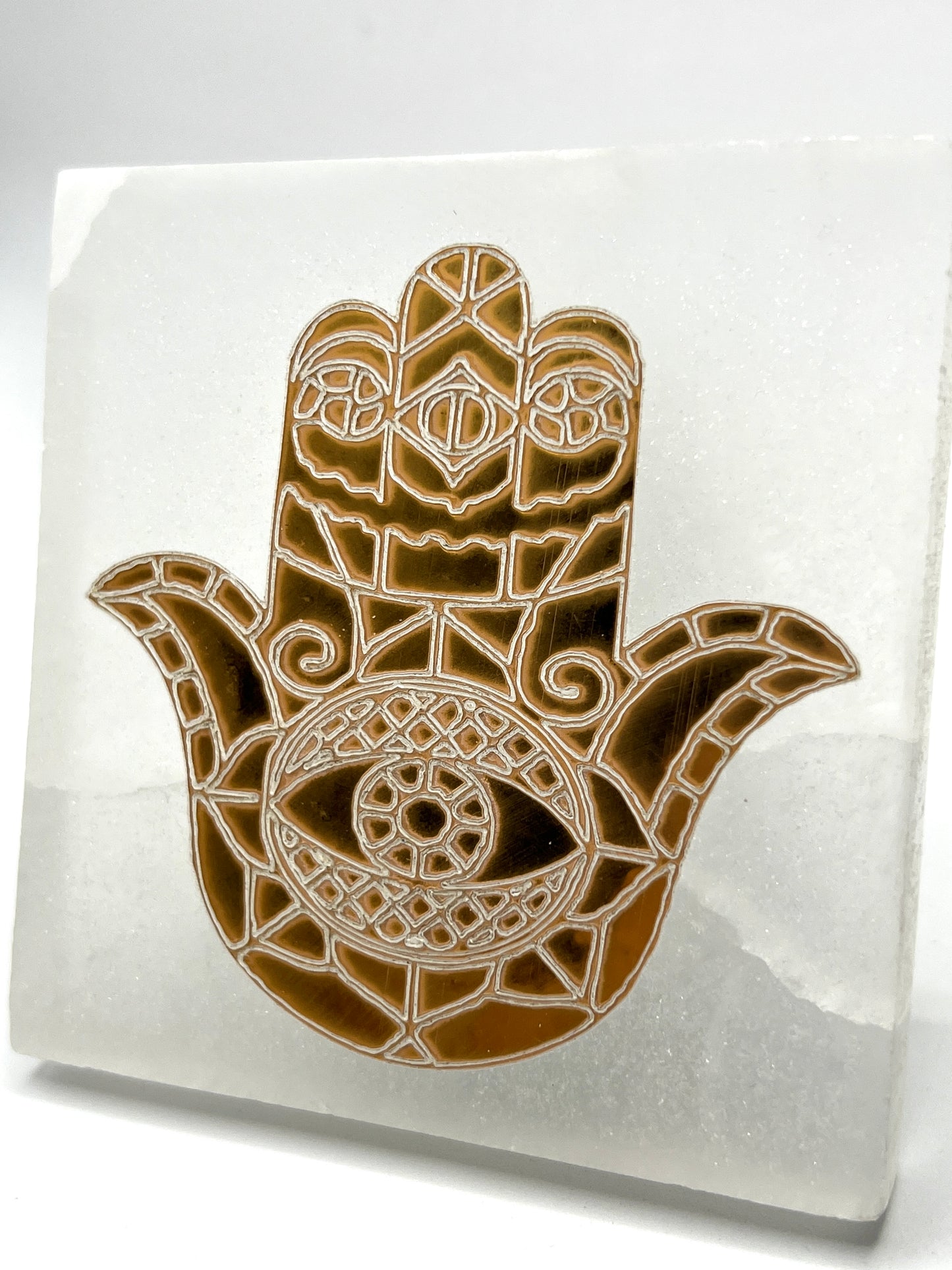 Hamsa Selenite Crystal Charging Cleansing Tile