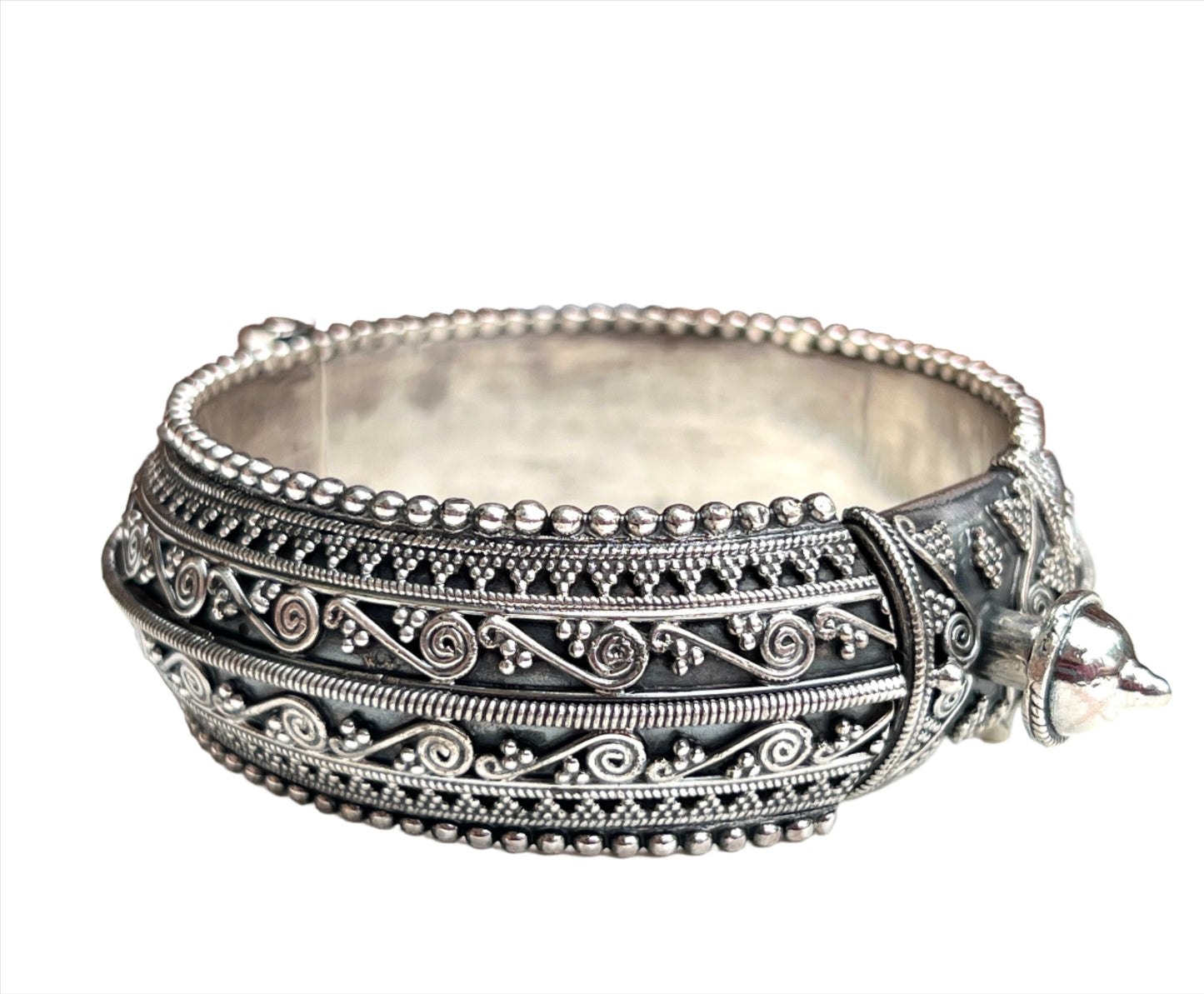 Vintage Rajasthani Sterling Silver Studded Bracelet