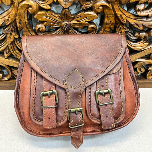 Hand Made Camel Leather Round Bottom Purse