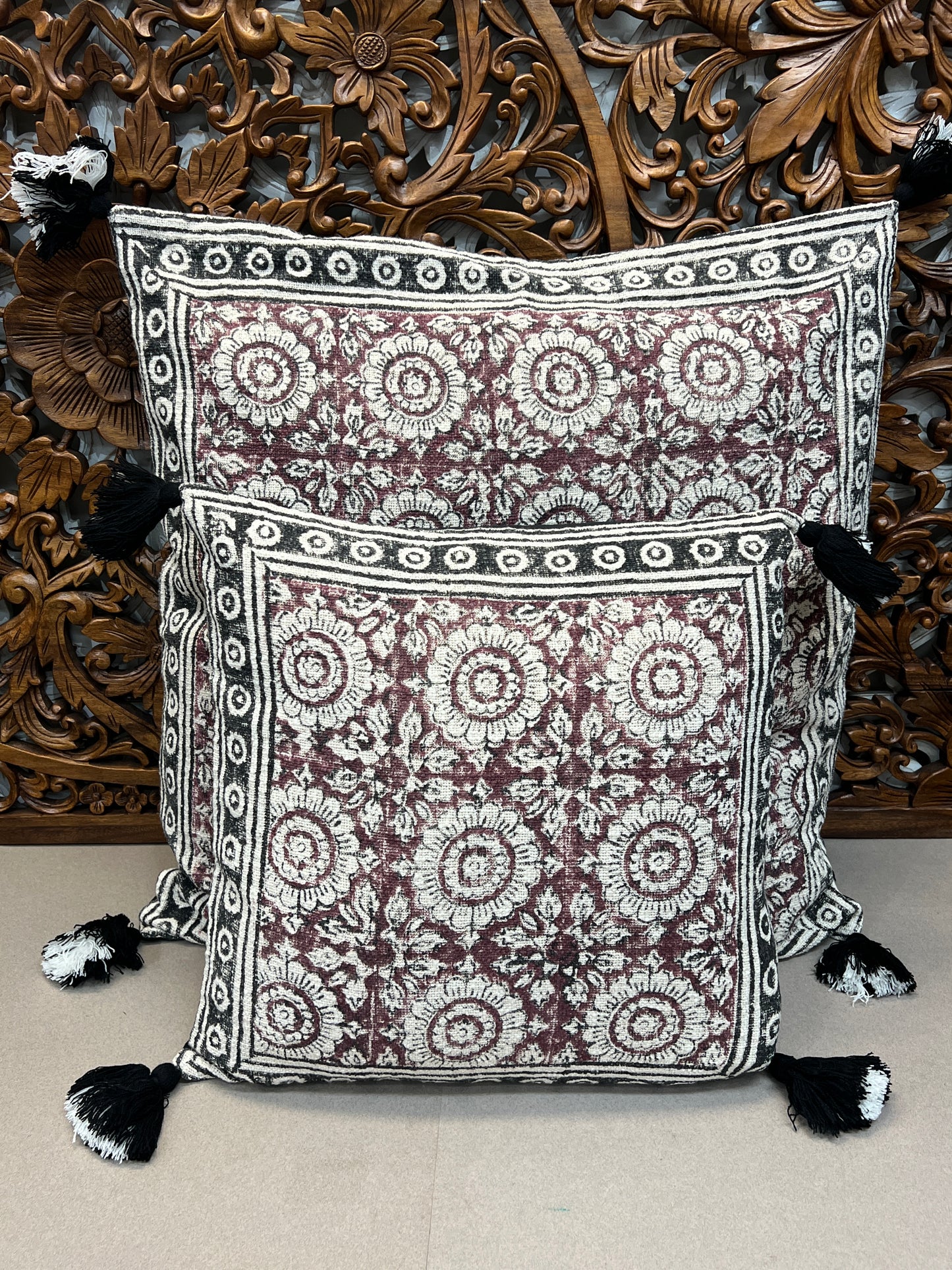 Flower Block Print Throw Pillows | Square