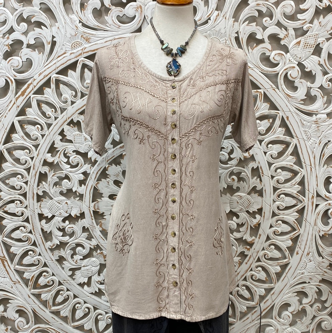 Embroidered Button Up Top