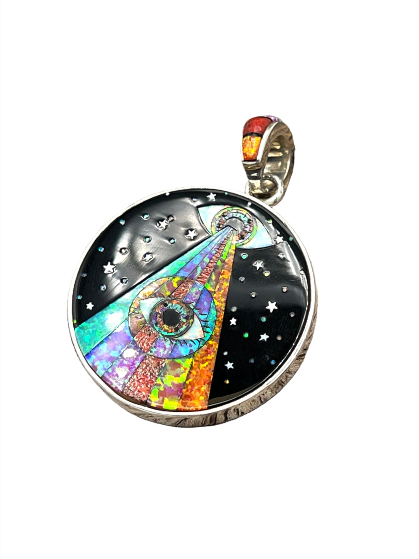 Rare Inlaid Gemstone All Seeing Eye Pendant by David Freeland