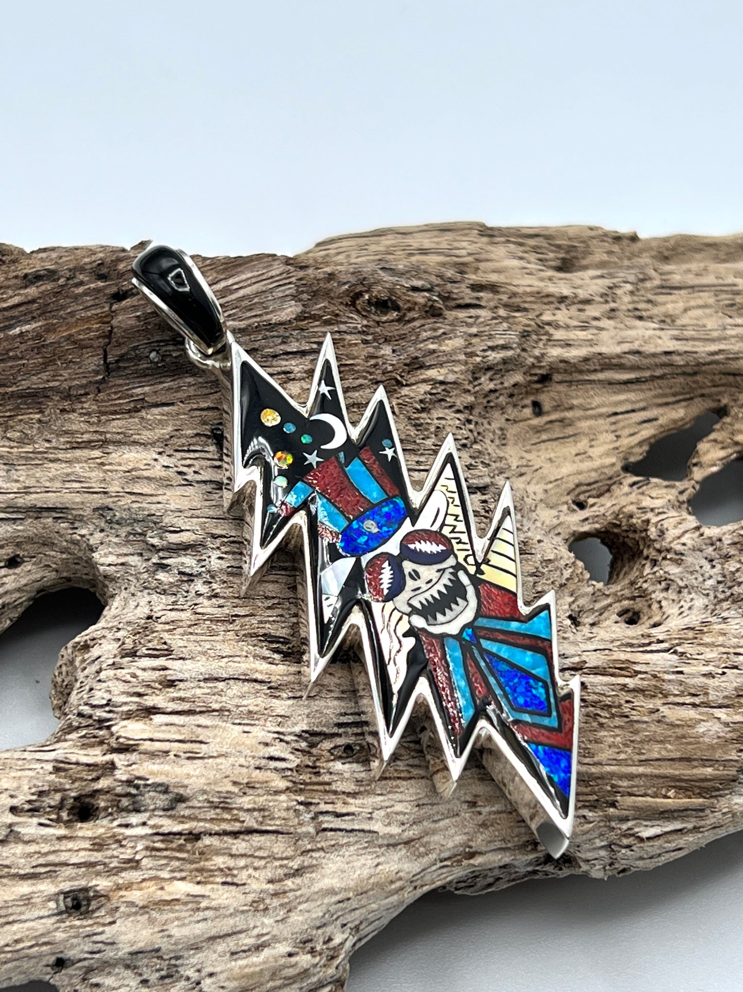 Rare Inlaid Gemstone Uncle Sam Bolt Pendant by David Freeland