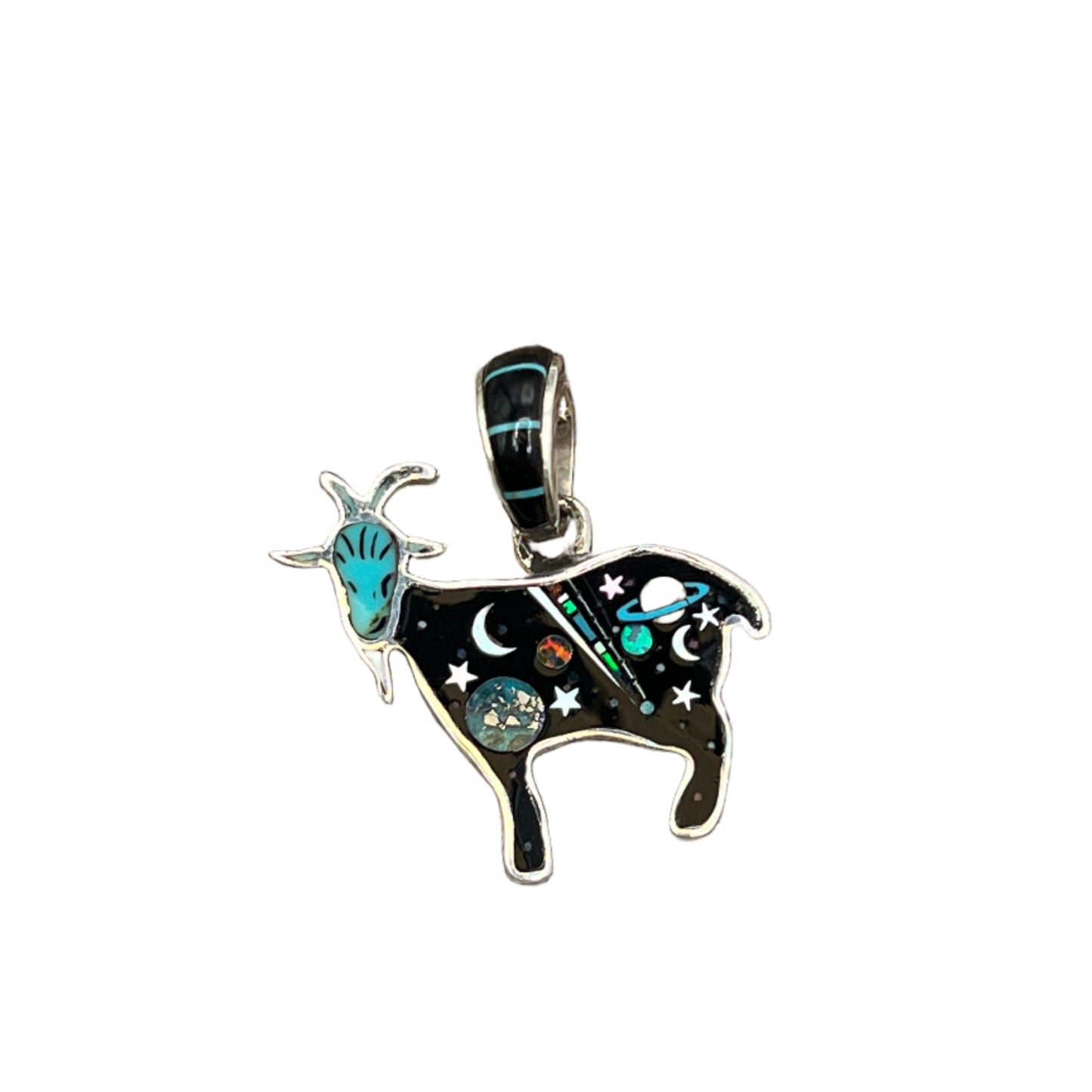 Rare Inlaid Gemstone Galaxy Goat Pendant by David Freeland