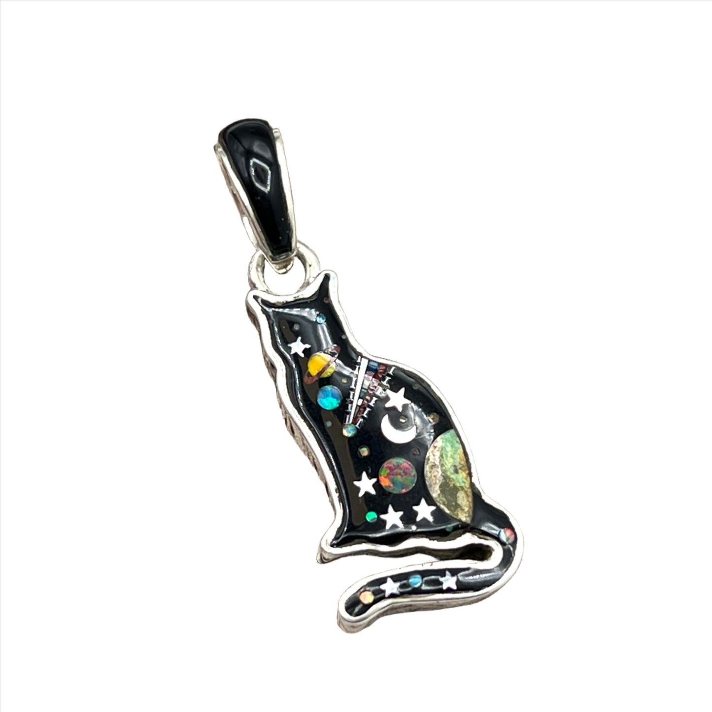 Rare Inlaid Gemstone Cat Pendants by David Freeland