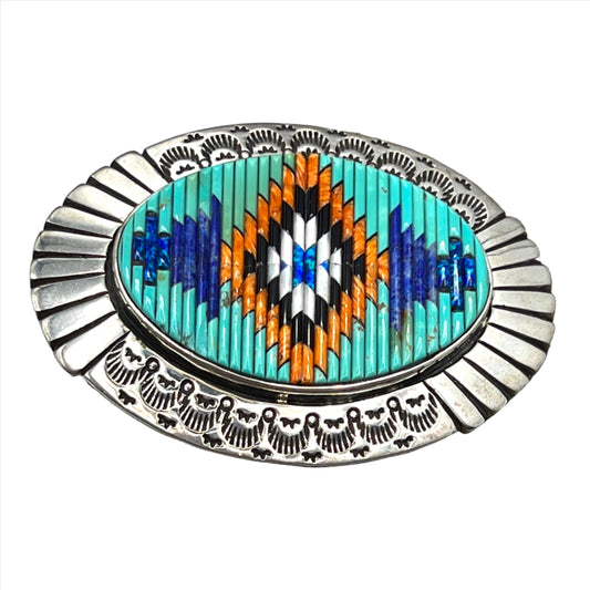 Vintage Matchstick Gemstone Belt Buckle by David Freeland