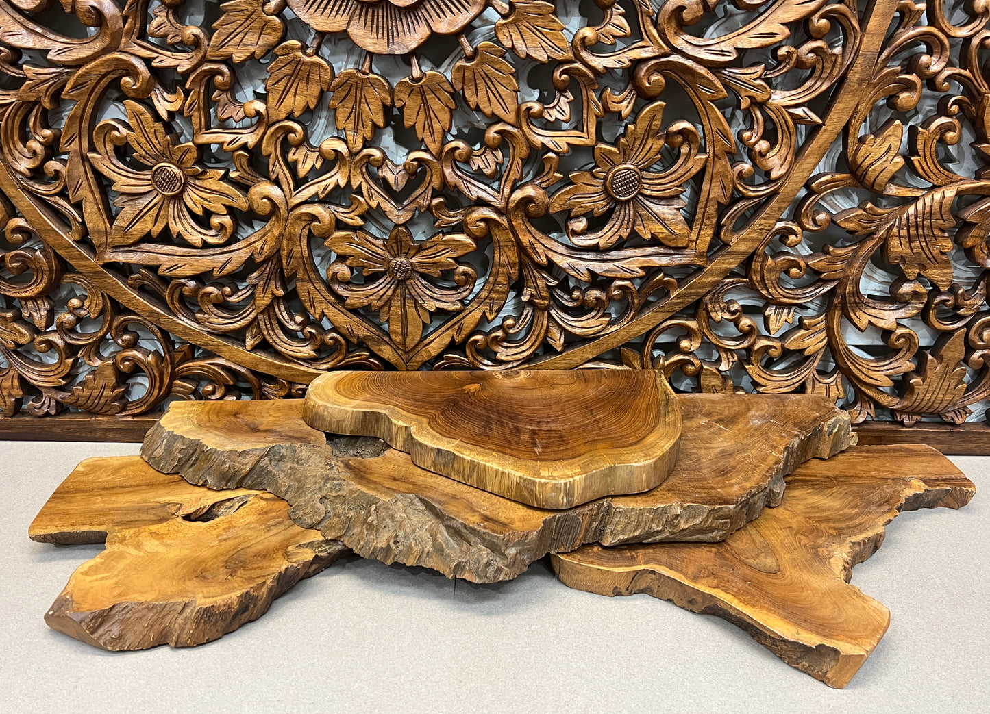 Floating Teak Wood Natural Edge Shelf