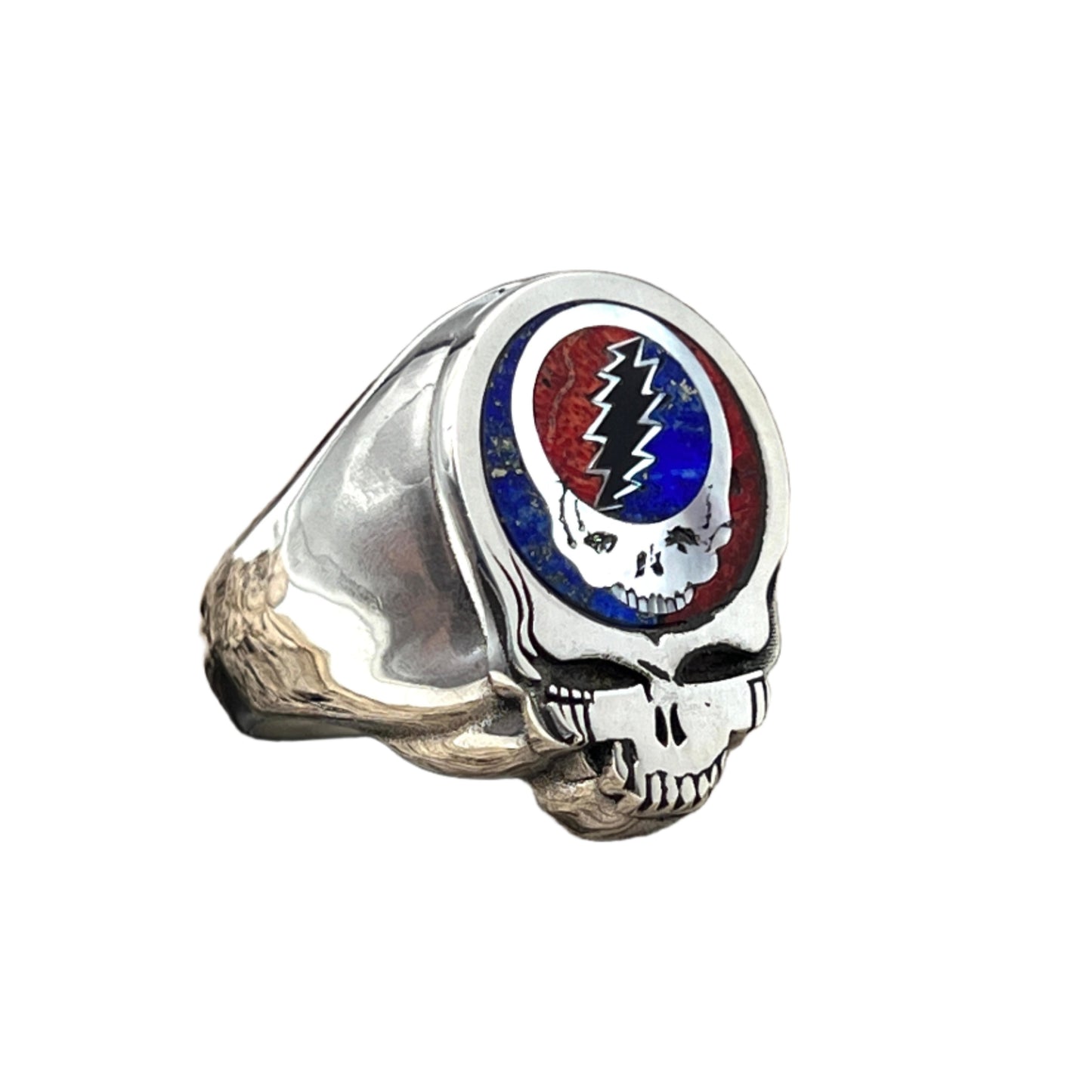 Inlaid Gemstone Grateful Dead SYF Bolt Ring by David Freeland