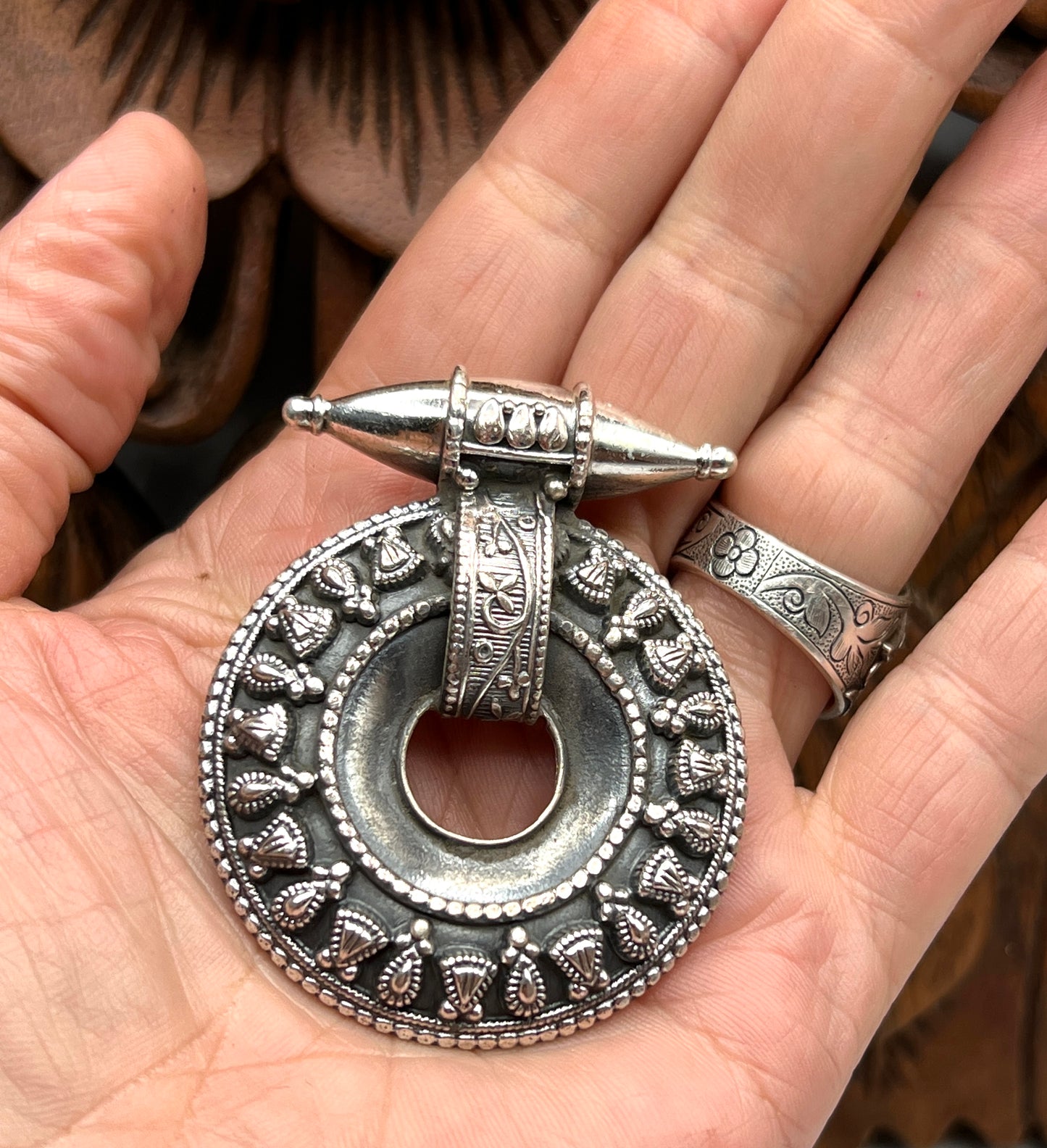 Large Oxidized Silver Shield Tribal Pedants