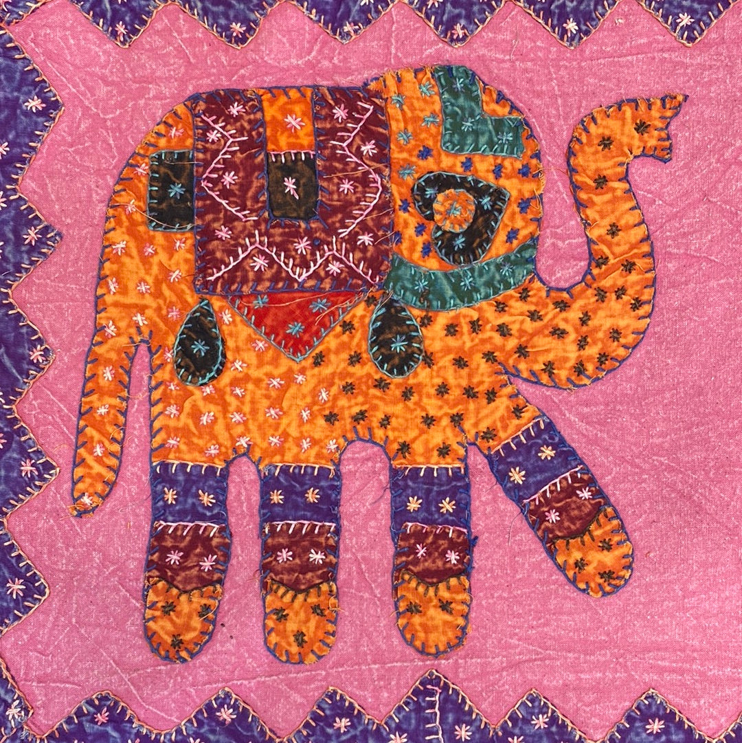 Long Embroidered Wall Hanging w Elephants