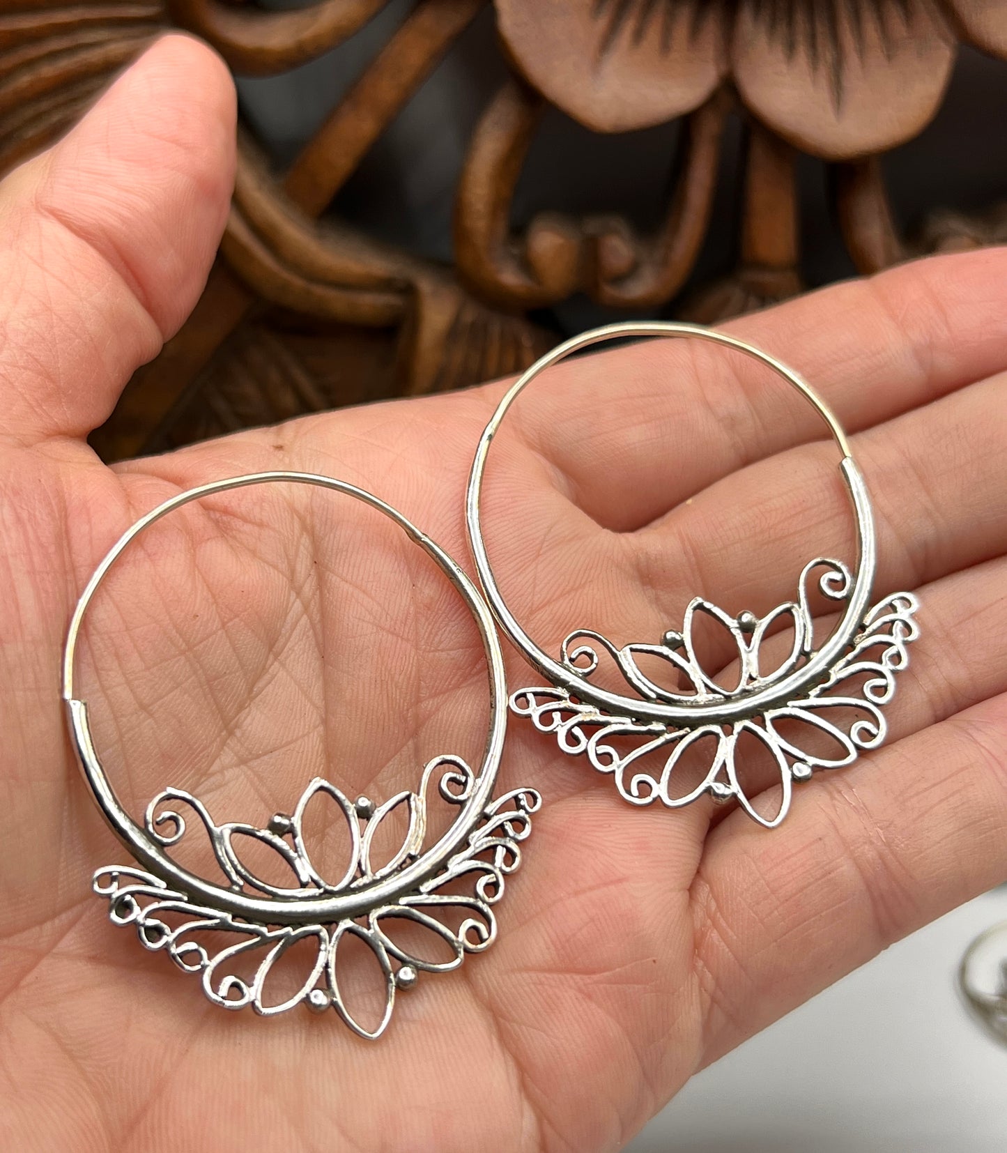 Lotus Slide Hoop Earrings