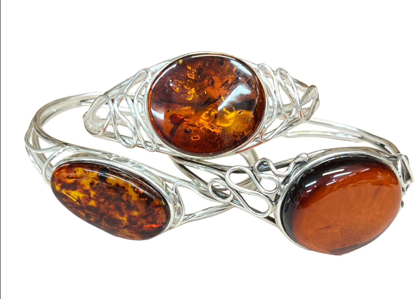 Large Sterling Silver Amber Bracelets