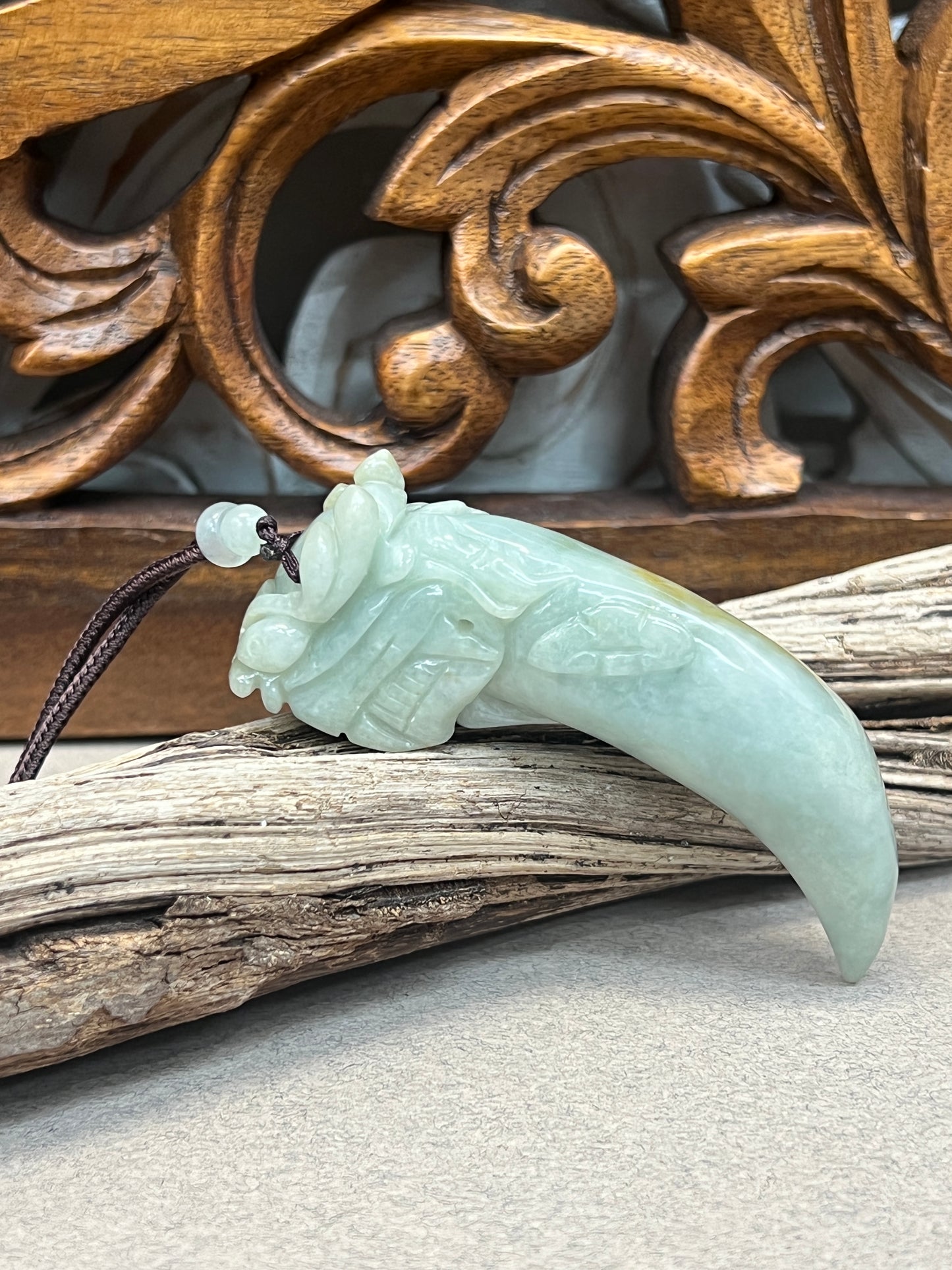 Burmese Jade Dragon Tooth Carved Necklace