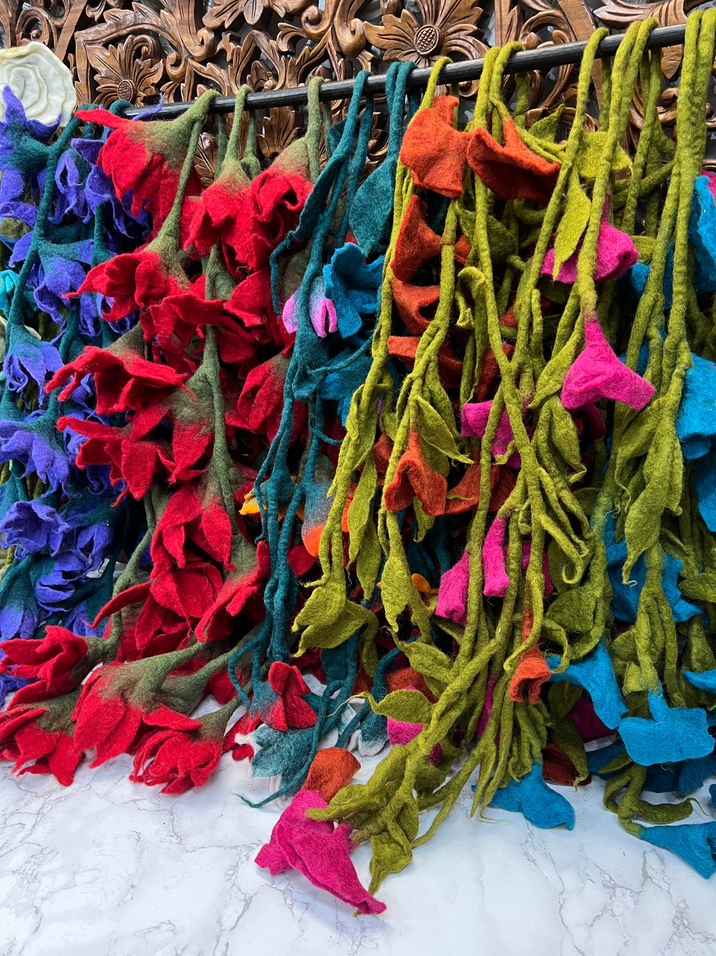 Hand felted Wool Flower Garland