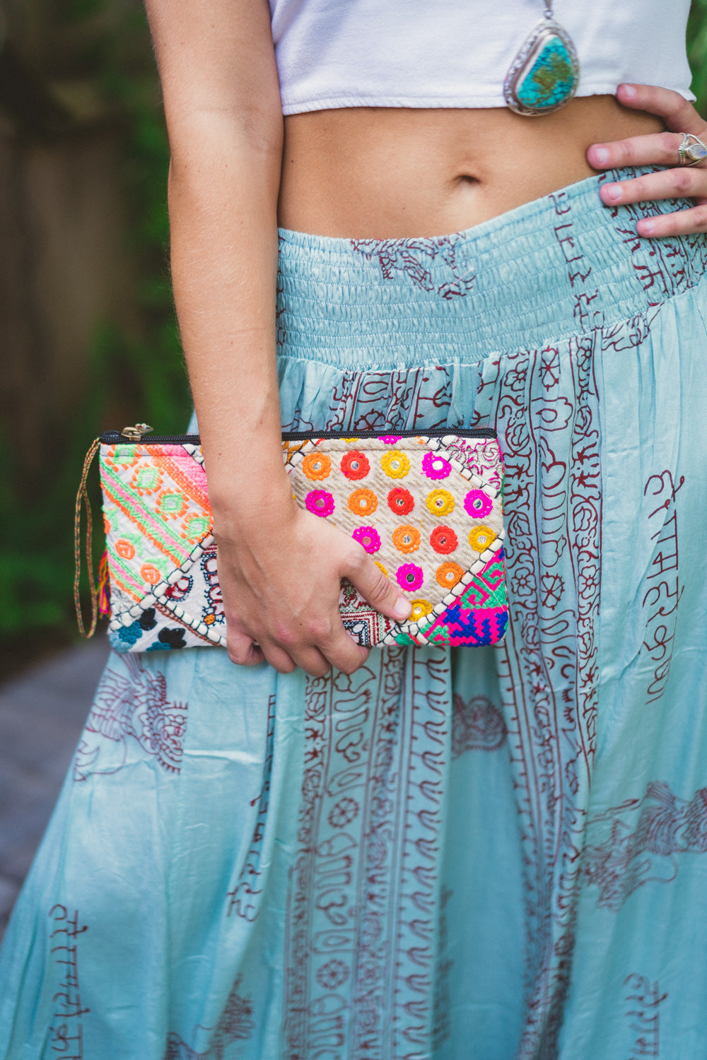 Rectangle Recycled Hand Embroidered Rajasthani Zipper Bag | Tassel
