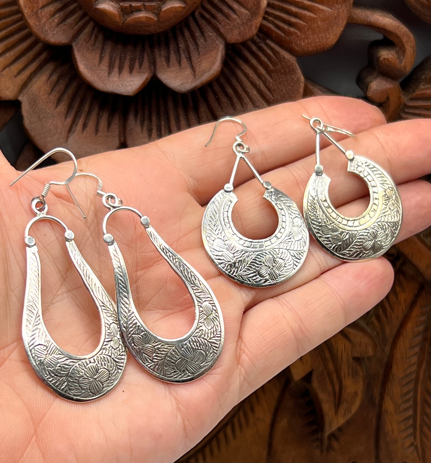 Large Flower Shield Earrings
