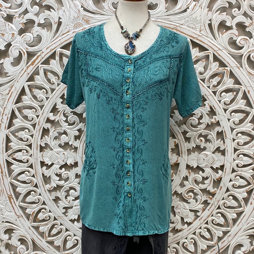 Embroidered Button Up Top