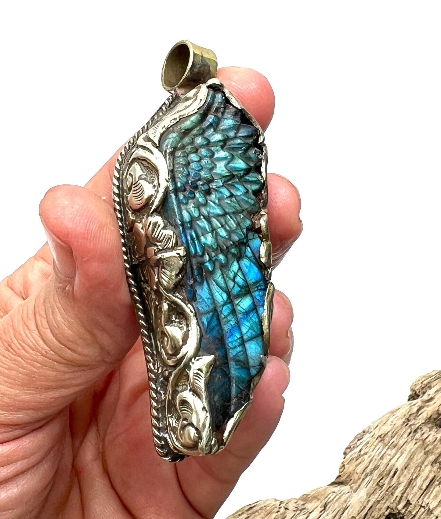 Carved Labradorite Angel Wing Pendants