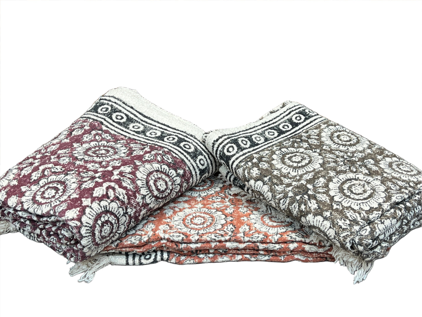 Flower Block Print Throw Blanket