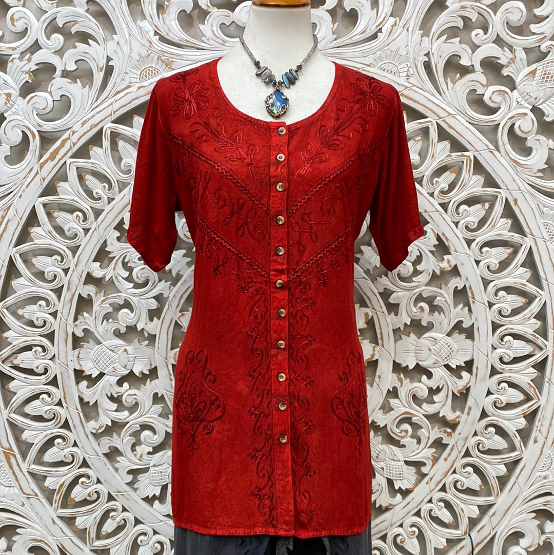 Embroidered Button Up Top