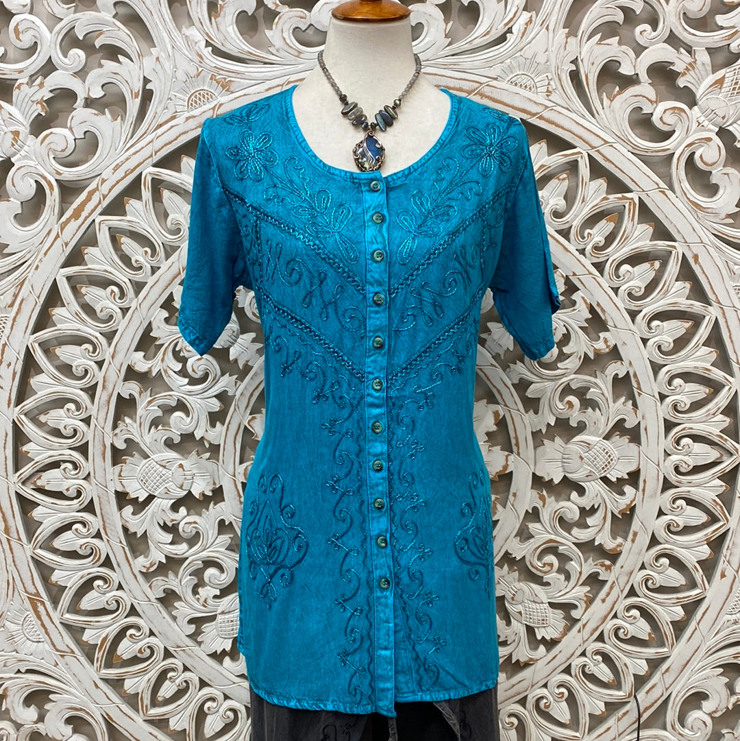 Embroidered Button Up Top