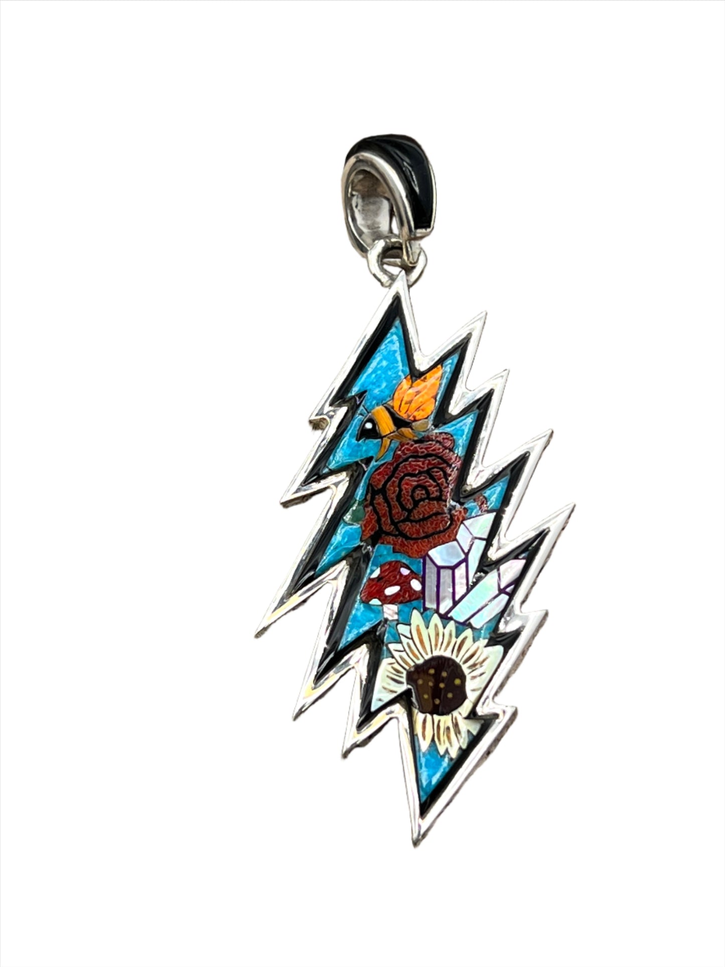 Rare Inlaid Gemstone Bolt Nature Pendant by David Freeland