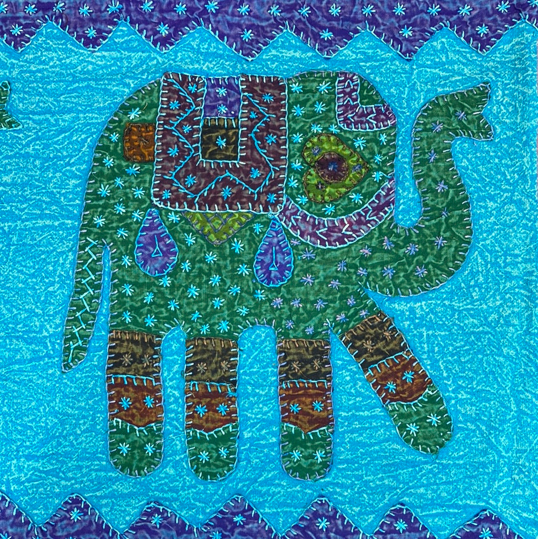 Long Embroidered Wall Hanging w Elephants