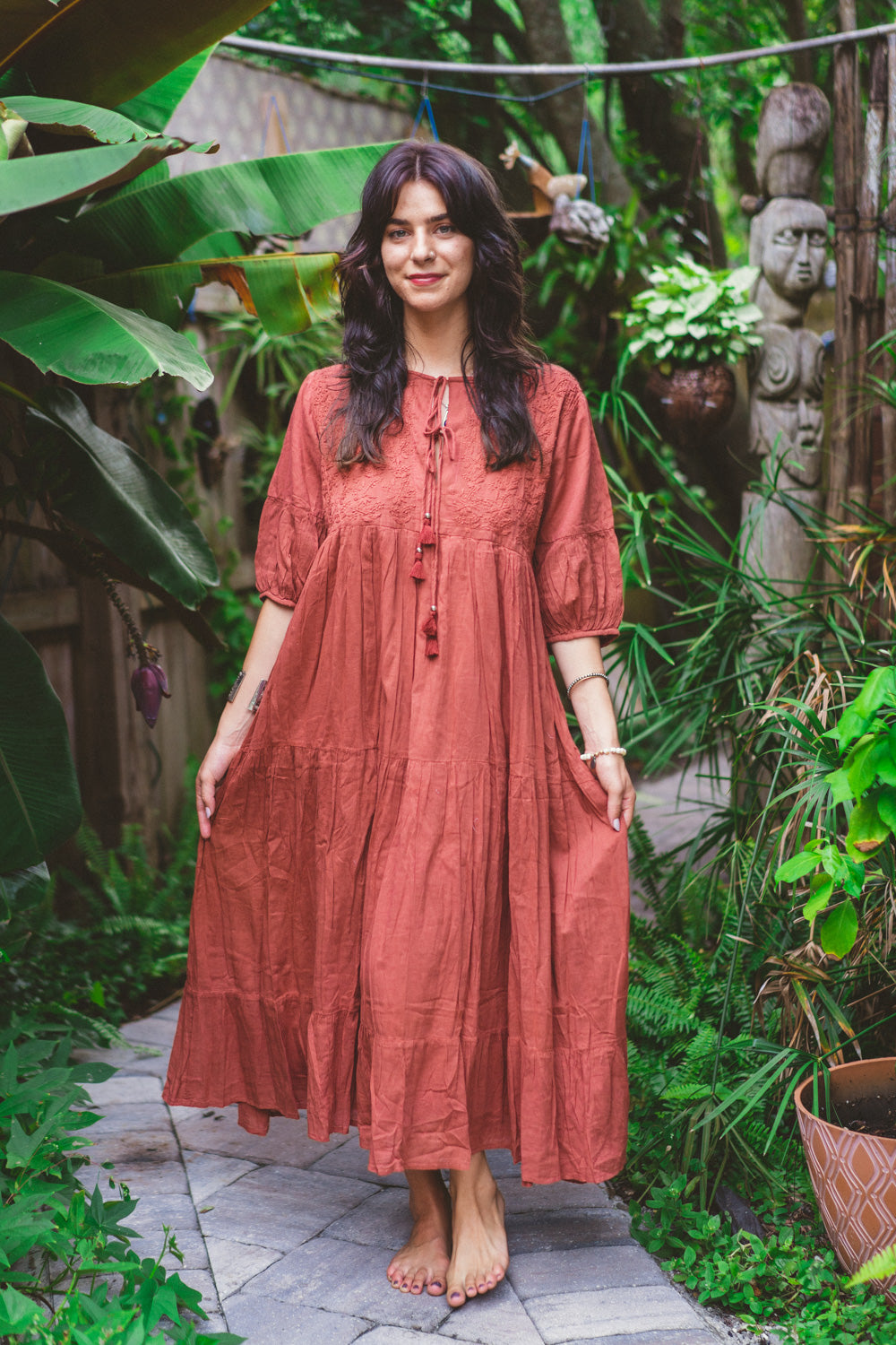 fine cotton dresses Pink Cotton-Linen Dress | Comfy, Flattering, and Shapely