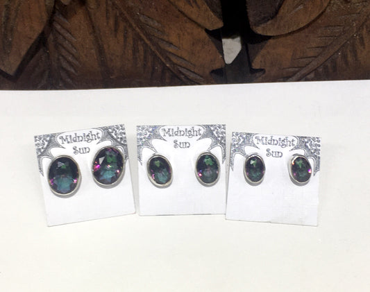 Mystic Topaz Sterling Silver Oval Faceted Stud Earrings- 2 Sizes Available