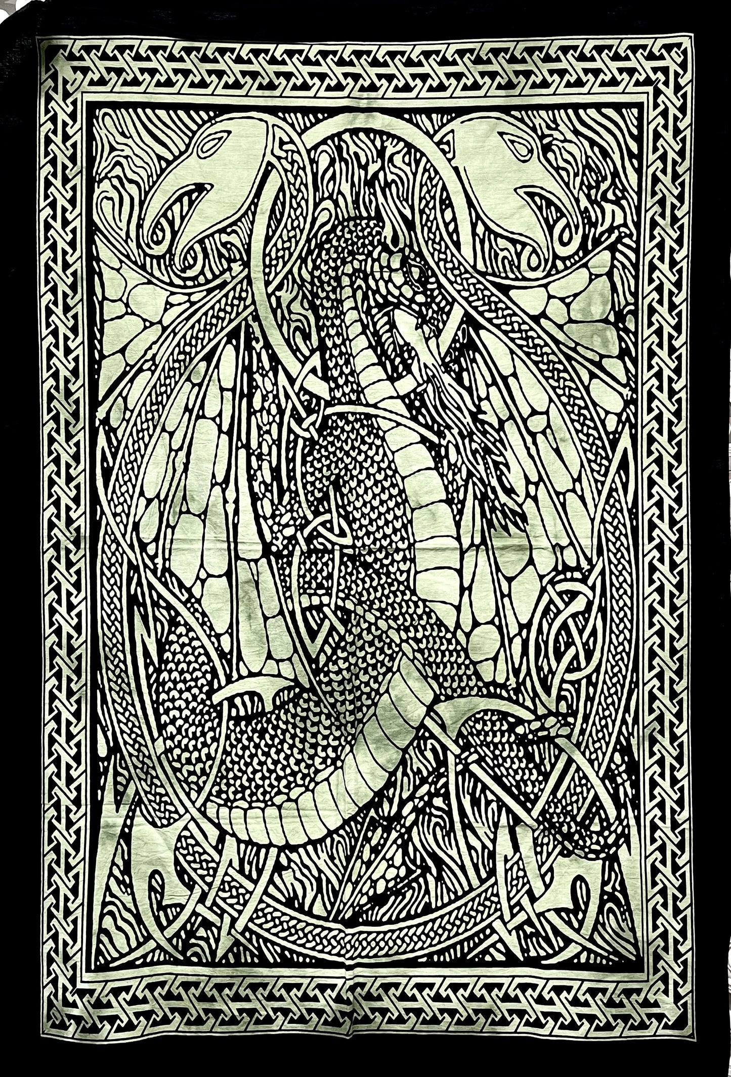 Hand printed Fabric Poster Double Dragon Tapestries Wall Hangings - 4 Colors available