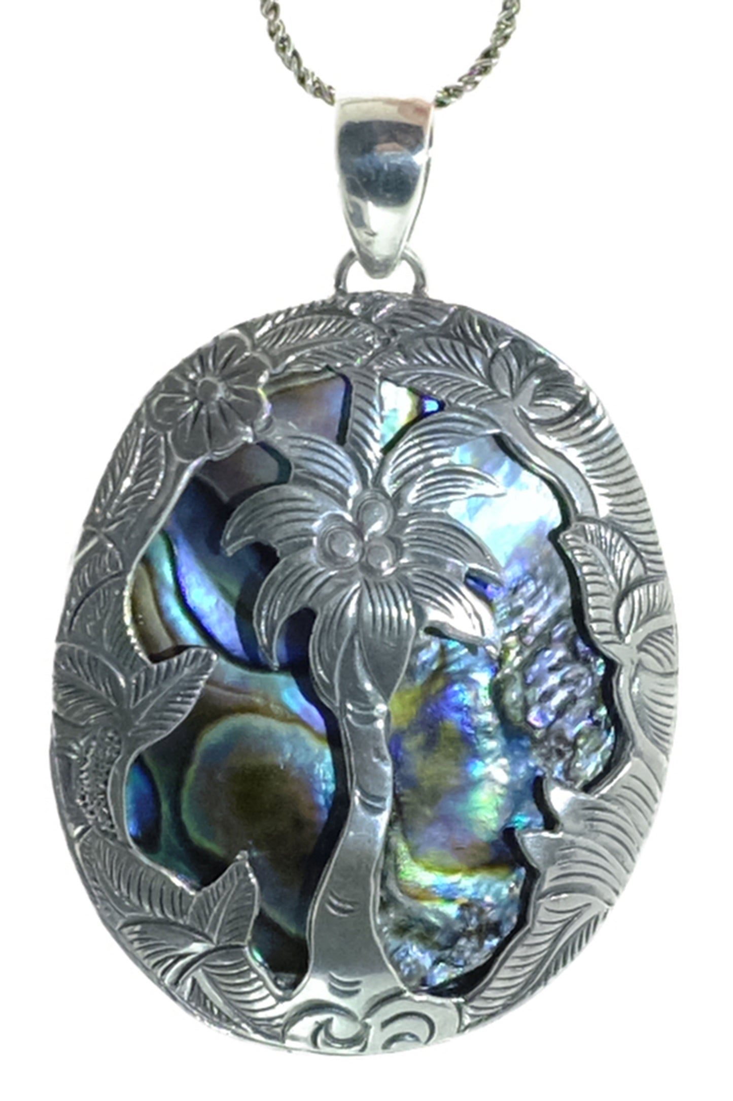 Sterling Abalone Shell Palm Tree Pendant
