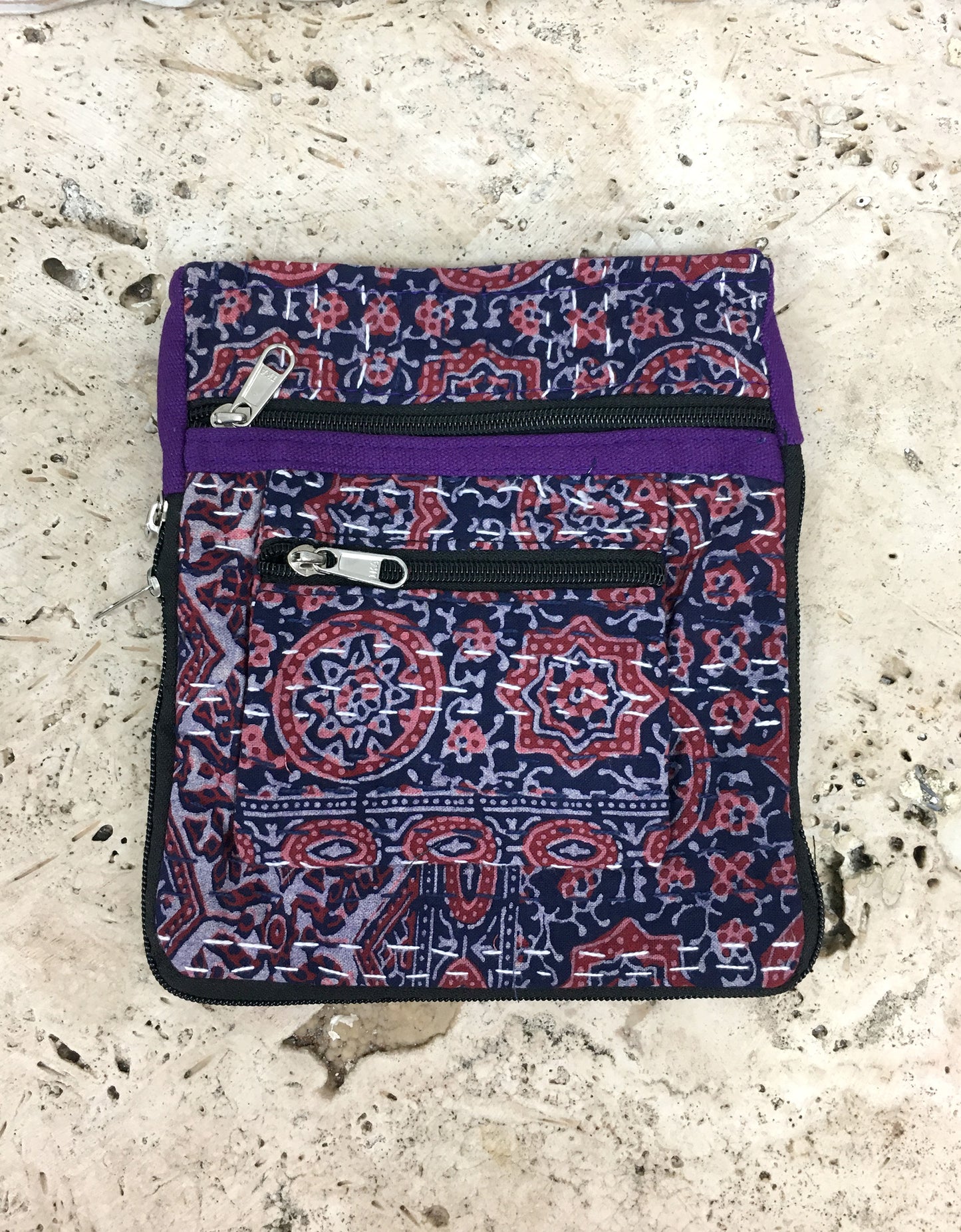 Hand Stitched Kantha Rajasthani Block print Multi Pocket Bags
