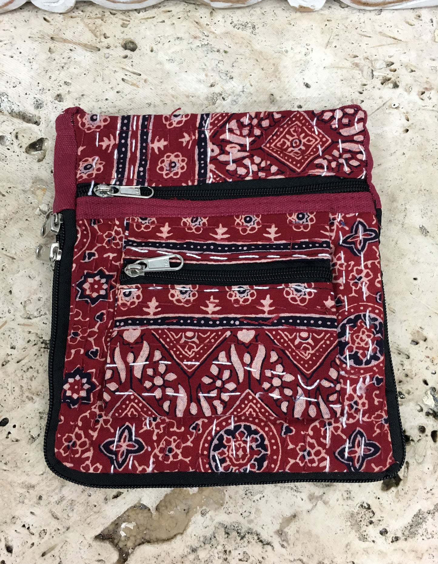 Hand Stitched Kantha Rajasthani Block print Multi Pocket Bags