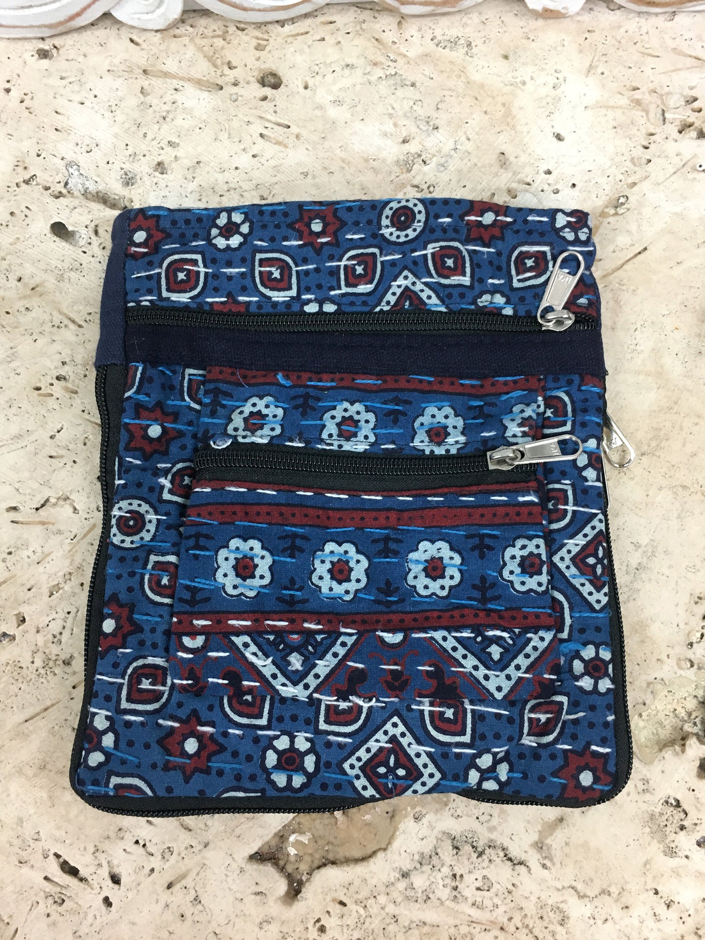 Hand Stitched Kantha Rajasthani Block print Multi Pocket Bags
