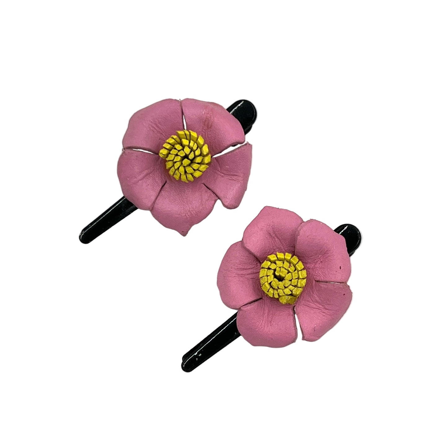 Leather Flower Hair Clips