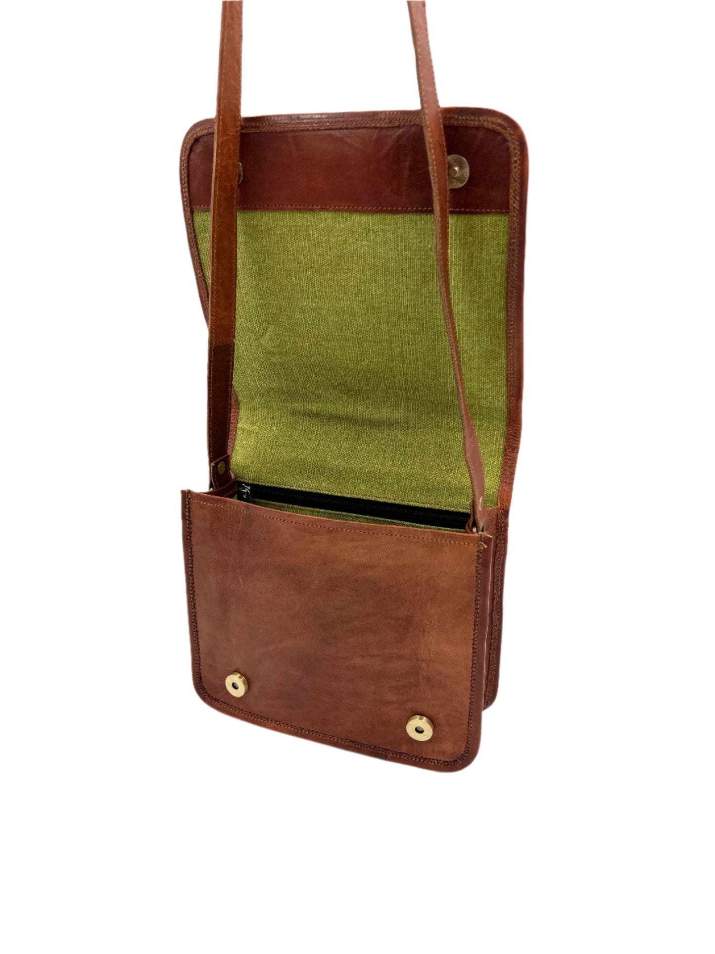 Camel Leather Cross Body Saddle Bag