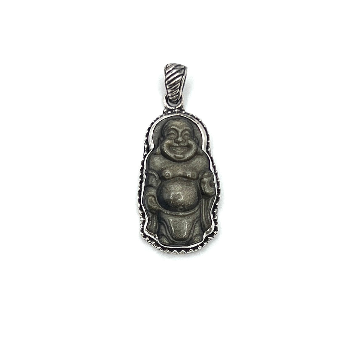 Gold Sheen Obsidian Laughing Buddha Pendant